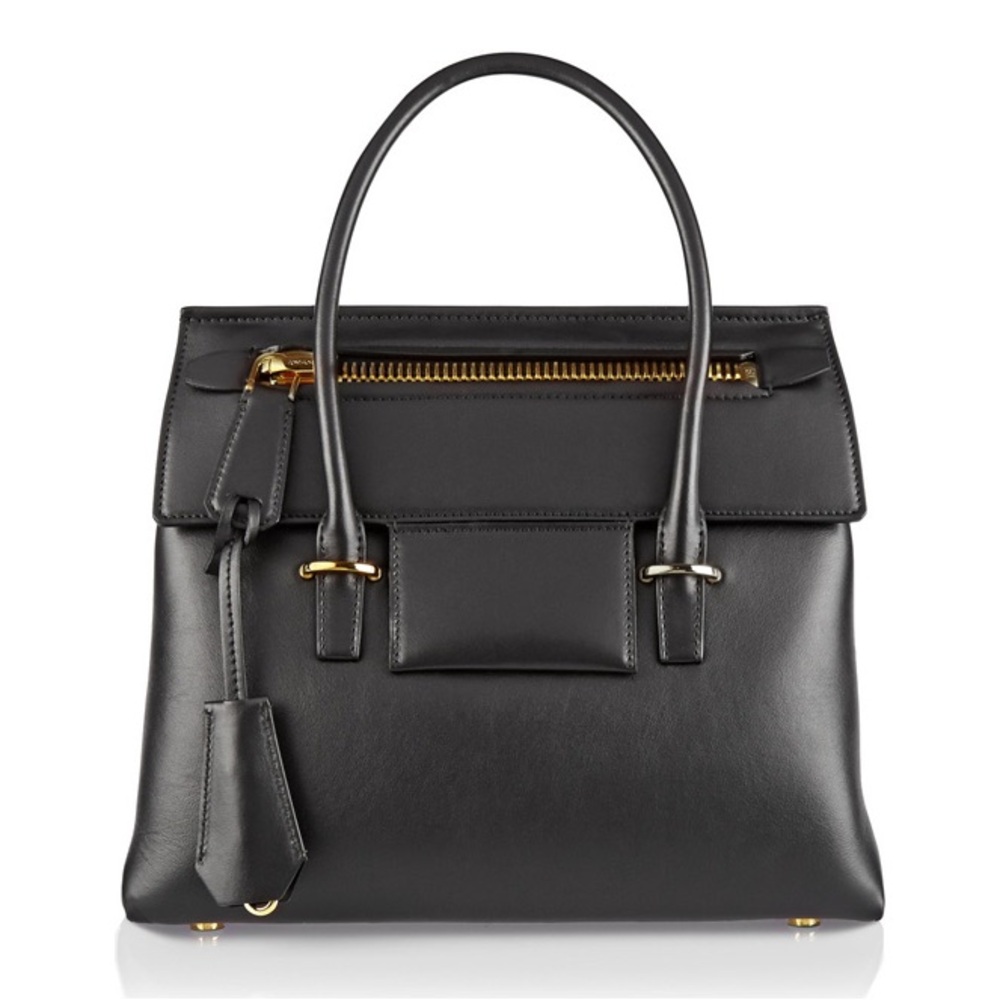Tom Ford Icon Black Leather Handbag with Gold Hardware
